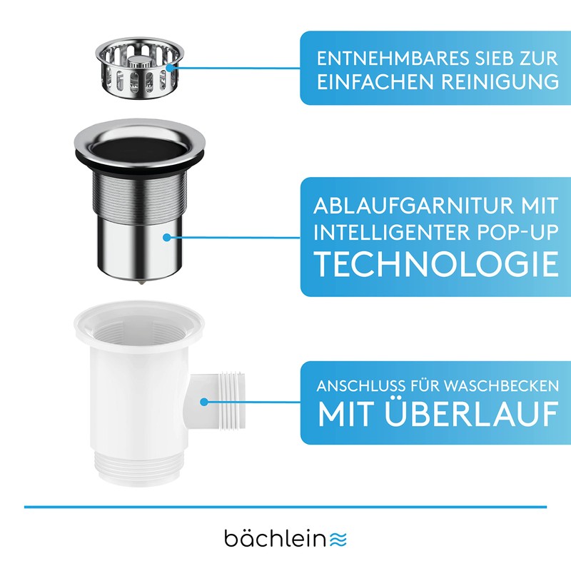 Bächlein Pop-Up Drain Fitting for the Sink, Diameter 70 mm
