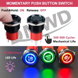 DMWD Push Car Engine Push Button Switch Start Ignition Switch 19mm (ON)-Off Instant Engine Start Push Button Switch Heavy Duty 20Amp 12V 24V with Socket with LED Light (Black Shell Green LED)