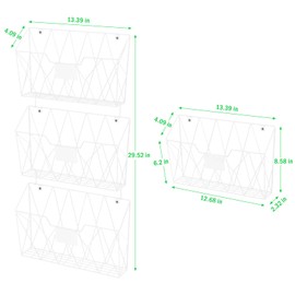 Wall File Holder 6 Pockets Hanging Wall File Organizer, for Papers, Files Clipboard & Magazine Organizer, Wall Mount File Holder Rack for Office Home, White