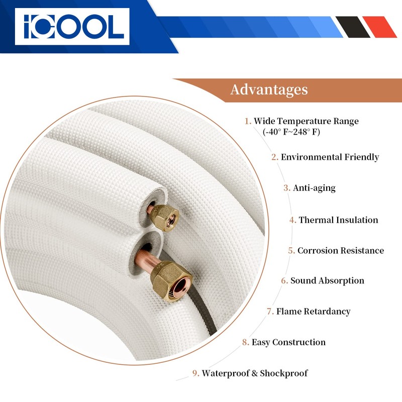 ICOOL 10 Ft. Mini Split Line Set, 1/4" & 1/2"