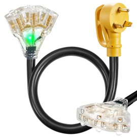 30 Amp to 110V RV/Generator Distribution Adapter Cord NEMA TT-30P Male to 3X 5-15R/5-20R 30 Amp to Triple 15 Amp / 20 Amp 3-Prong to Multiple Household Outlet RV Generator Distribution Cord 10FT