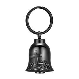 constantlife Bell Urn Necklace for Ashes Cross Motorcycle Memorial Pendant Cremation Jewelry Human Pet Ash Holder Keepsake Gift for Men Women (Keychain-Black)