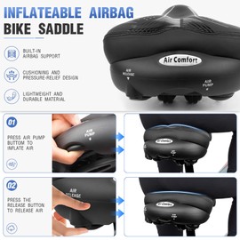 WEEROCK Comfortable Bike Saddle Soft Wide Bike Seat Cushion Build in Airbag, Dual Shock-Absorbing Balls, Waterproof PU Leather for Men Women Replacement Bicycles Saddles for Adult Bicycles, Black