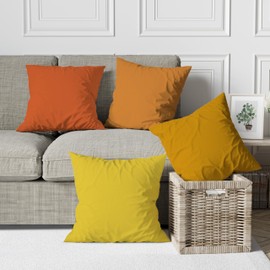 ggaimwf Solid Color Linen Cushion Covers for Sofa Burnt Orange cushions Gradient Throw Pillow for Bed Autumn Style Yellow Color Handmade Square Cushion Cases with Invisible Zipper, 40x40cm Set of 4