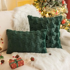 Tokusyou Christmas Cushion Cover, Pack of 2, Plush Christmas Cushion Cover, Winter Cushion Covers, Decorative Fluffy Sofa Cushion Cover, Decorative Cushion Covers, Decoration for Living Room, Bedroom,