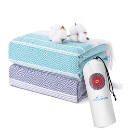 2 Packs Cotton Turkish Beach Towels Quick Dry Sand Free Soft Absorbent Extra Large Xl Big Blanket Adult Oversized Bath Pool Swim Towel Set Bulk Multipack Lightweight Thin Sandless Fast Drying Compact