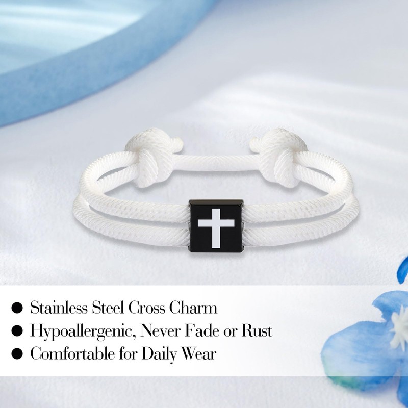 Braided Rope Cross Bracelets for Men Boys Easter Christmas Christian