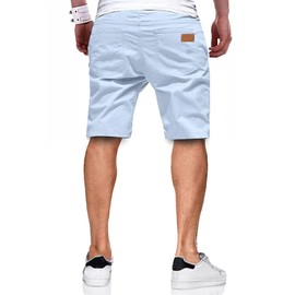 JMIERR Mens Casual Shorts - Cotton Drawstring Summer Beach Stretch Waist Twill Chino Work Dress Golf Shorts with Pockets, M, Mist Blue