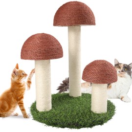 PowerKing Cat Scratching Post, Mushroom Claw Scratching Post for Cat, Natural Sisal Cat Scratchers with 3 Mushroom Pole, Cat Interactive Toys