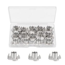 35 Pack 1/4-20 T-Nuts, 304 Stainless Steel 4-Pronged Tee Nut for Wood, Rock Climbing Holds, Cabinetry,Furniture