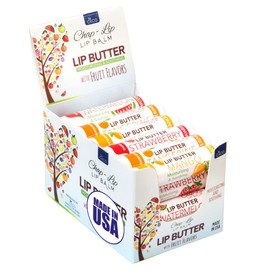 CHAP-LIP Lip Butter Lip Balm with Fruit Flavors, Cocoa Butter, Coconut Oil. Moisturizing Vitamin E & Total Hydration Treatment & Soothing Lip Therapy Made in USA (24 Ct. Pack of 1)