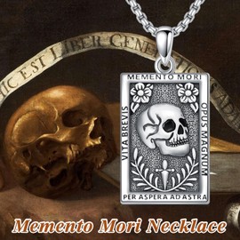 PELOVNY Memento Mori Necklace 925 Sterling Silver Skull Necklace Stoic Jewelry Christmas Stoicism Gifts for Men Women