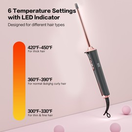 Tresses Touch 2/5 Inch Rotating Curling Iron Wand for Short & Long Hair, 10 mm Ceramic Small Barrel Curling Iron with Adjustable Temperature, Include Heat Resistant Glove & Clip (Rose Gold)