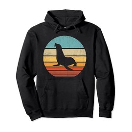 Sea Lion Retro Vintage 60s 70s Sunset Seal Animal Lovers Pullover Hoodie