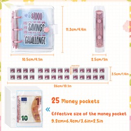 LuckyOpt Mini Savings Binder, Reusable PVC $1000 Savings Challenge Book with Sticker, Dual Purpose for Saving or Budgeting in a Fun and Easy Way, Mini Money Saving Challenge Binder (Blue)