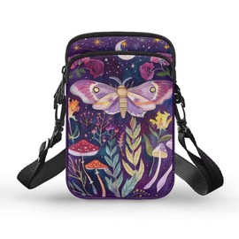 BYCHECAR Butterfly Mushroom Crossbody Bag for Purse for Women Small Phone Pocket Trendy Cross Body Sling Bags Canvas Shoulder Handbag Messenger Pouch Woman Ladies Travel Organizer Work Satchel