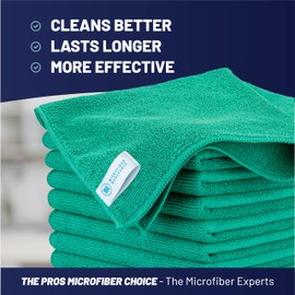MW Pro Microfiber Cleaning Cloth | Green (12 Pack) | Size 16" x 16" | All Purpose Microfiber Towels - Clean, Dust, Polish, Scrub, Absorbent
