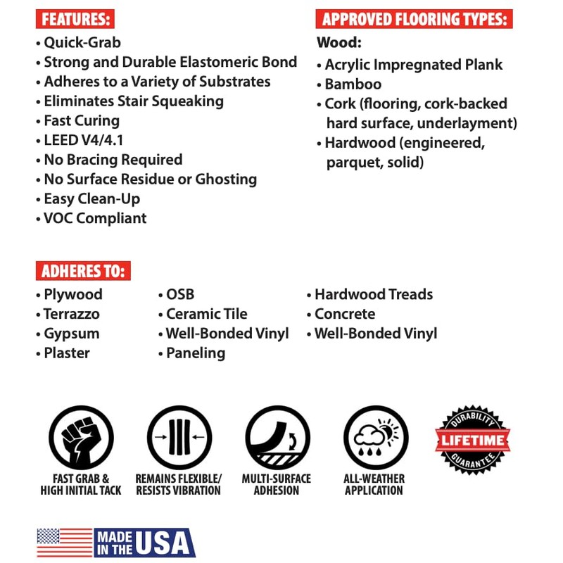 Red Devil 0790 Tread 330 Premium Elastomeric Flooring Adhesive, 10.1