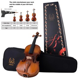 Rhythm Violin Set for Beginners,Acoustic Violins Starter Kit Package for Student,Beginners Fiddle with Hard Case, Rosin, Shoulder Rest, Bow, and Extra Strings (MATTE, Full)