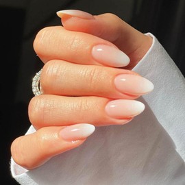 French White Ombre Nails Press on Nails 24PCS Gradient Almond Short False Nails Elegant French Tips Fake Nails for Women Durable Material with Accessory Tools