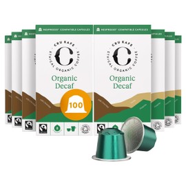 Cru Kafe Decaf Organic Espresso Coffee Capsules (100 Pods) Compatible with Nespresso OriginalLine, Krups, Inissia, CitiZ, Pixie, KitchenAid and Expert