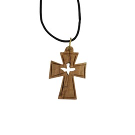 Holy Spirit Olive Wood Cross Pendant. Wooden Cross Charms for Religious Rosary- Jewelry For men and Women