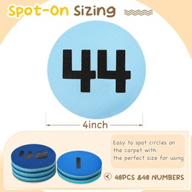 Ireer 48 Pcs Carpet Marker Spots, Carpet Dots with Number 1-48, Line up Spots for Classroom Rug,4 Inch Floor Dots for Teacher Supplies, Classroom Decoration (Black，Blue Gray)