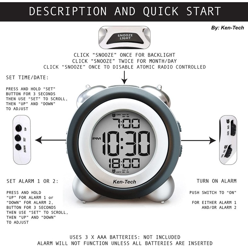 Sonnet Twin Bell Digital Alarm Clock - Very Loud Alarm