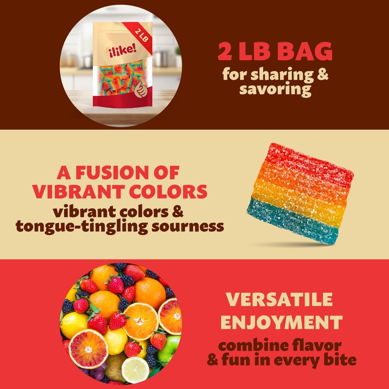 Sour Mini Belts Gummy Candy | 2-Pound Bag | Sugar-Sanded