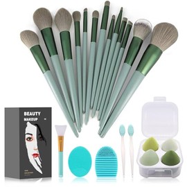 Juego de 22 brochas de maquillaje, brochas de maquillaje, brochas de maquillaje para sombra de ojos (verde, juego de 22 piezas)