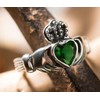 CLADDAGH 10mm Green Emerald Heart 925 Sterling Silver Friendship Ring,
