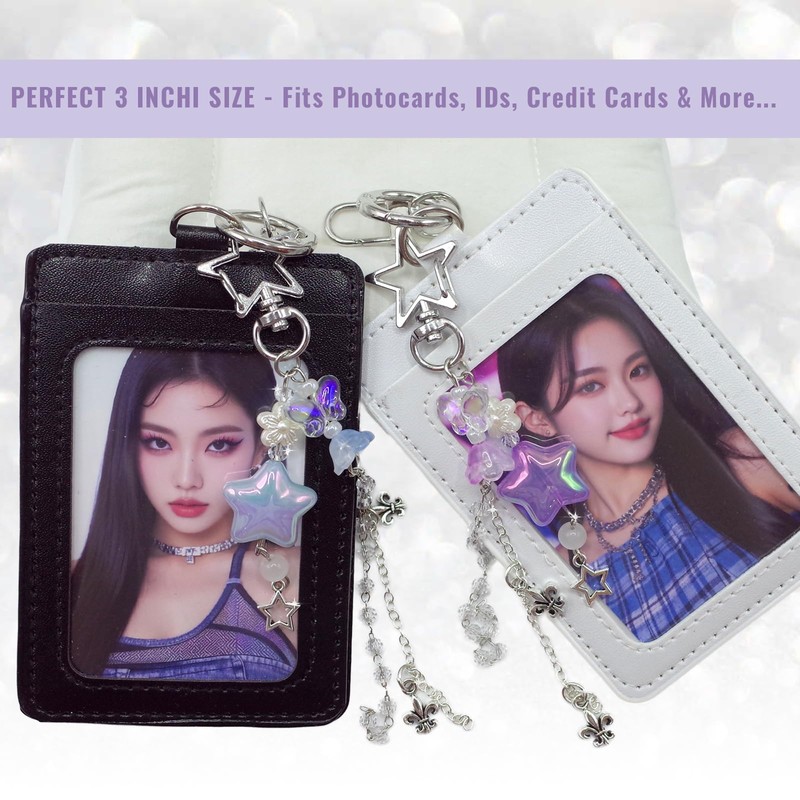 2 Pcs Cute Photocard Holder Keychain with Blue and Purple