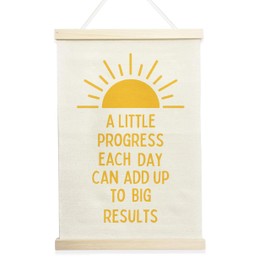 NQDWX Inspirational Quote For Kids,a Little Progress Each Day Can Add Up To Big Results,Mental Health Canvas Flag Poster Hanger Frame For Home Bedroom Playroom Kids Room Nursery 12x17 Inches.(008)