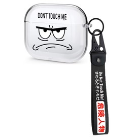 AirPods Pro Case 2019 Exclusive Cool Black Cover Don't Touch Me with Keychain Big Angry Eyes Cute Cartoon Shockproof Airpods Pro Case Gift for Men Boys Smooth Soft Protective Skin Clear-C