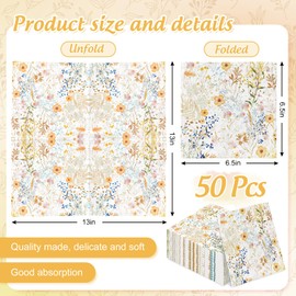 FYSUIMU 50Pcs Wildflower Paper Napkins Watercolor Elegant Floral Disposable Luncheon Napkins Botanical Dinner Hand Napkins for Party Tableware Supplies