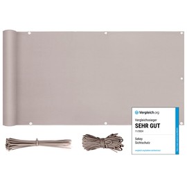 Sekey Balcony Privacy Screen, Balcony Cover, Balcony Cladding, Opaque, Wind and UV Protection, 100% Privacy with Eyelets, Nylon Cable Ties and Cord, Taupe, 0.9 x 4 m