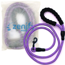 Zenify Pets Dog Lead - Durable Strong Chew Resistant Slip Lead Nylon Rope Padded Handle Mountain Climbing Harness Pet Puppy Training Slipknot Leash for Walking [1/2 inch 1.2cm Thick] (Purple 5ft)…