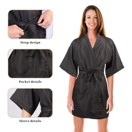 YELEGAI Salon Client Gown Robes Cape Hair Cutting Smock with Adjustable Tie for Hair Cutting Barber Hairstyling, Black, Large