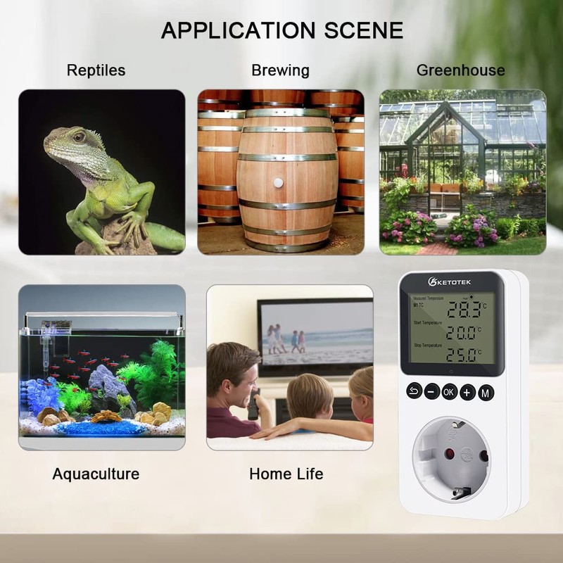 KETOTEK Digital Thermostat Socket Day Night Temperature Controller Sockets 100-250V