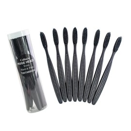 Cepillo de dientes extra duro y firme de cabeza enorme, cabezal grande largo con cerdas de carbón para blanqueamiento dental, cuidado bucal dental (negro, extra grande)