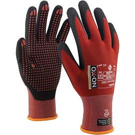 OX-ON Flexible Advanced 1906 Red Work Gloves, Extremely Durable Safety Gloves, Secure & Precise Grip, Protective & Comfortable Nitrile Gloves, Dotted Palm For Extra Grip, Sanitised - 6pairs, Size 9/L