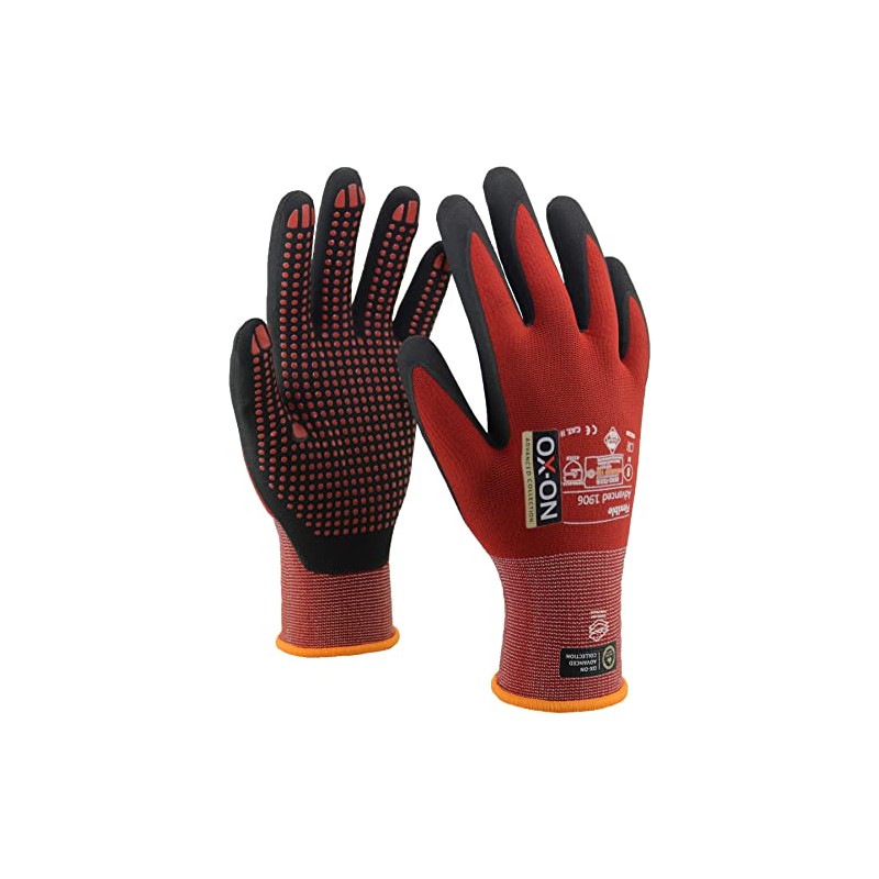 OX-ON Flexible Advanced 1906 Red Work Gloves, Extremely Durable Safety