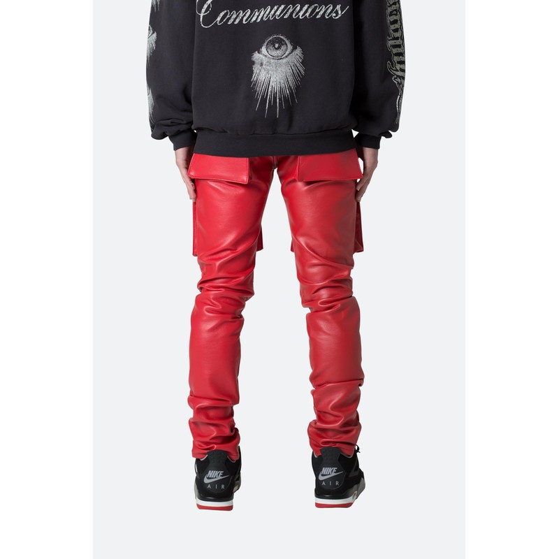 mnml Men's Leather Snap Cargo Pants Red