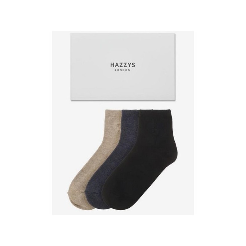 Hazzys (대구신세계)블랙 퍼피자수 면 단목양말3종세트 HISS5E220BK (DAEGU SHINSEGAE) Black Puppy