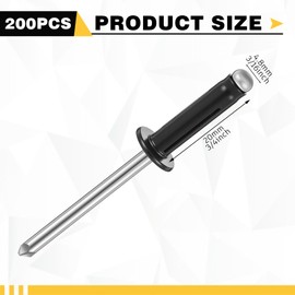 200 Pcs 3/16" x 3/4" Trifold Rivets Assortment Black Aluminum Tri Grip Exploding Pop Rivets Bulb Style for Kayak Marine Boat Buildings Containers
