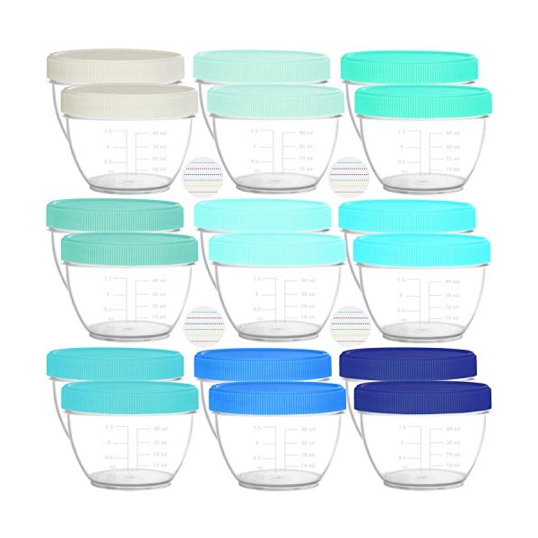 Youngever 18 Sets Baby Food Storage, 2 Ounce Plastic Baby Food Containers with Lids and Labels (Coastal Colors)
