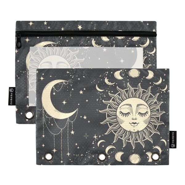 PJGINUIUA Tarot Sun Moon Goth Binder Pouch Zippered Pencil Pouches
