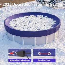 SUMMERBUDDY Winter Pool Cover 24 FT Round Above Ground, [ 2025 Upgraded ] Above Ground Pool Cover with Accessories, 24 FT Round Pool Cover, Cable & Pulley System (Blue)