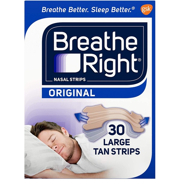 Breathe Right Original Nose Strips to Reduce Snoring and Relieve Nose Congestion, Tan, 30 Count