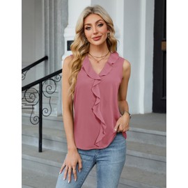 Blooming Jelly Womens Summer Tank Tops V Neck Ruffle Sleeveless Business Casual Outfit 2025 Spring Ladies Trendy Work Dressy Blouse (Large, Fuchsia)